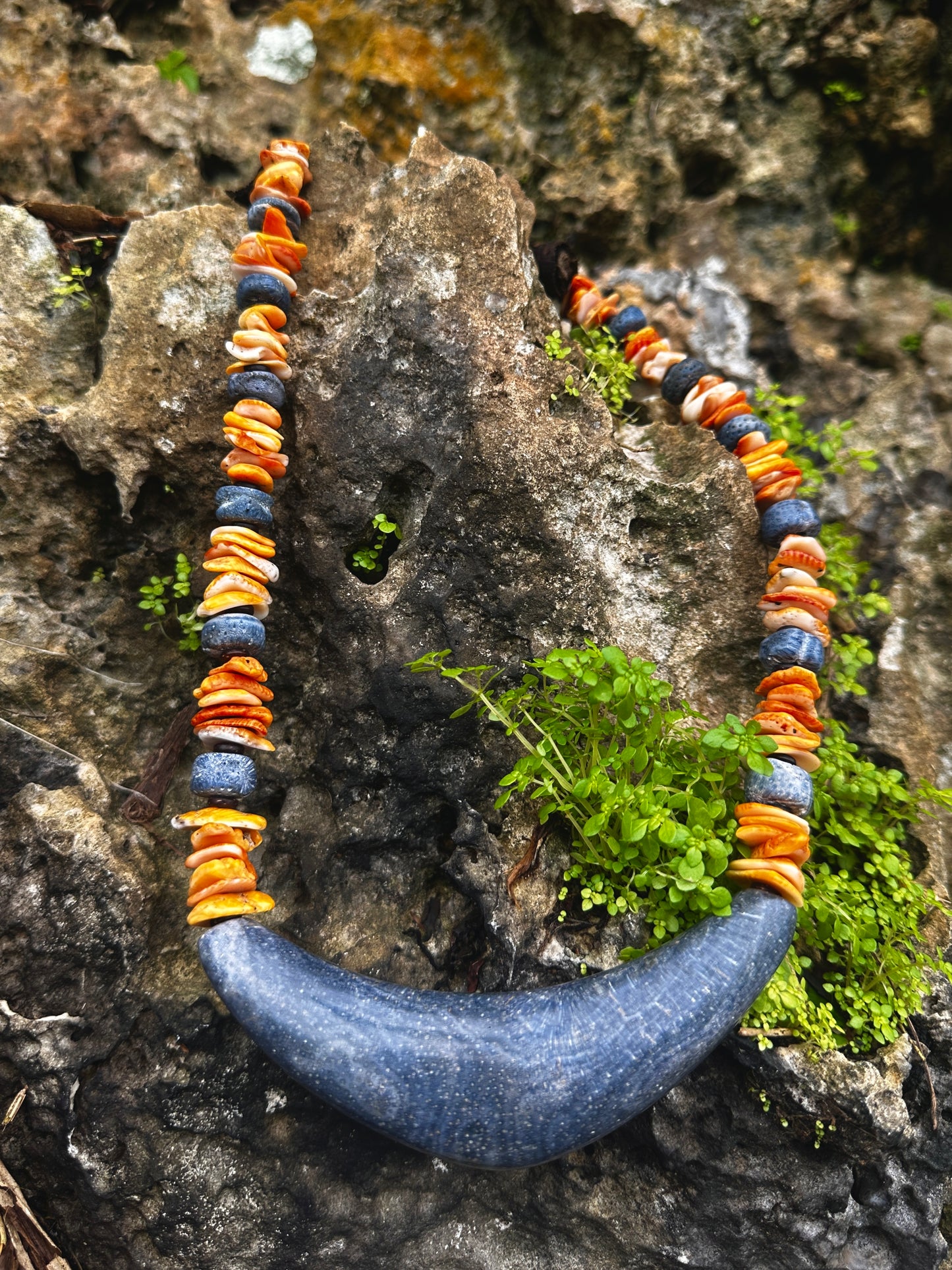 Chamorro necklace, spondylus, blue coral