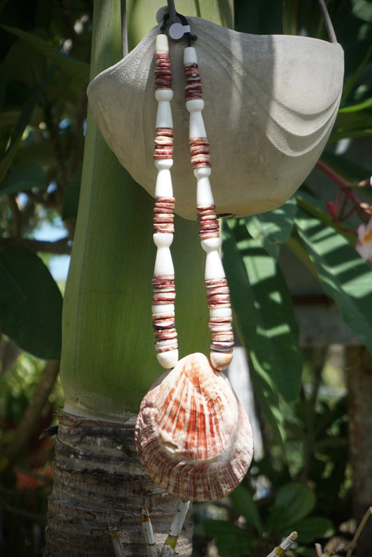 Modern Chamorro necklace, latte stone, spondylus, hima