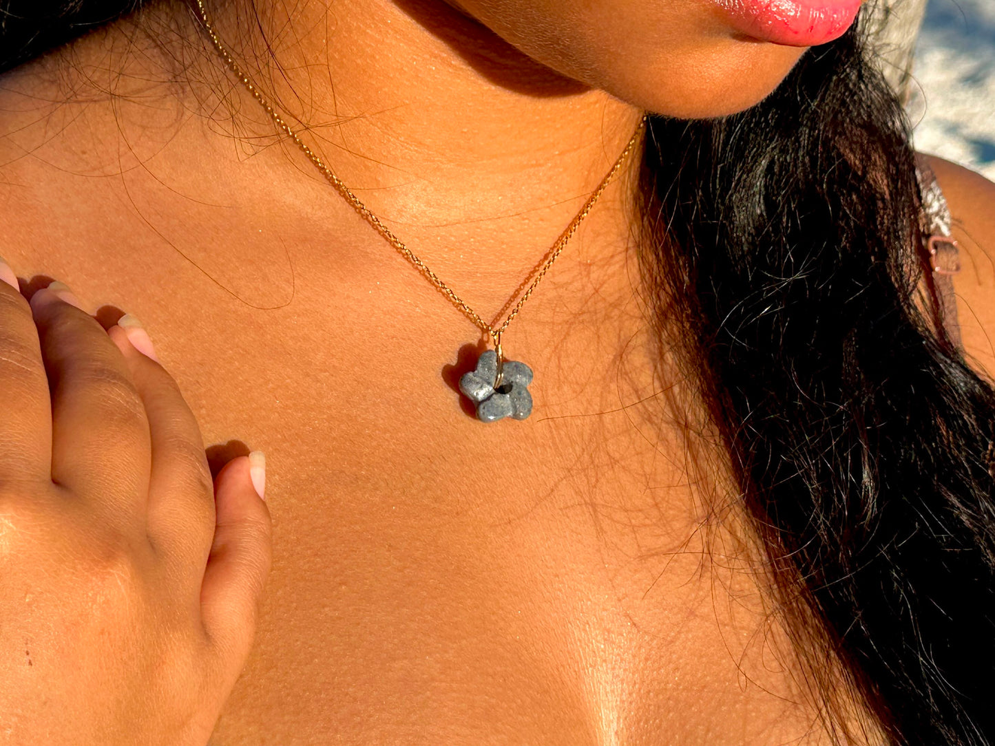 Blue Coral Plumeria Necklace 2