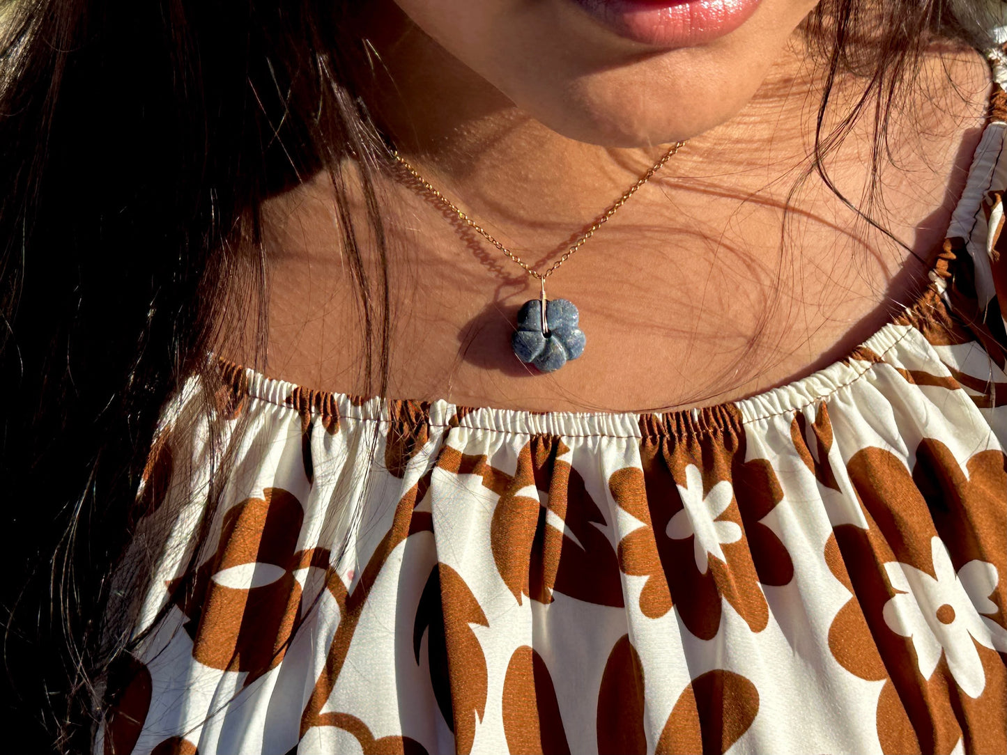 Blue Coral Plumeria Necklace 1
