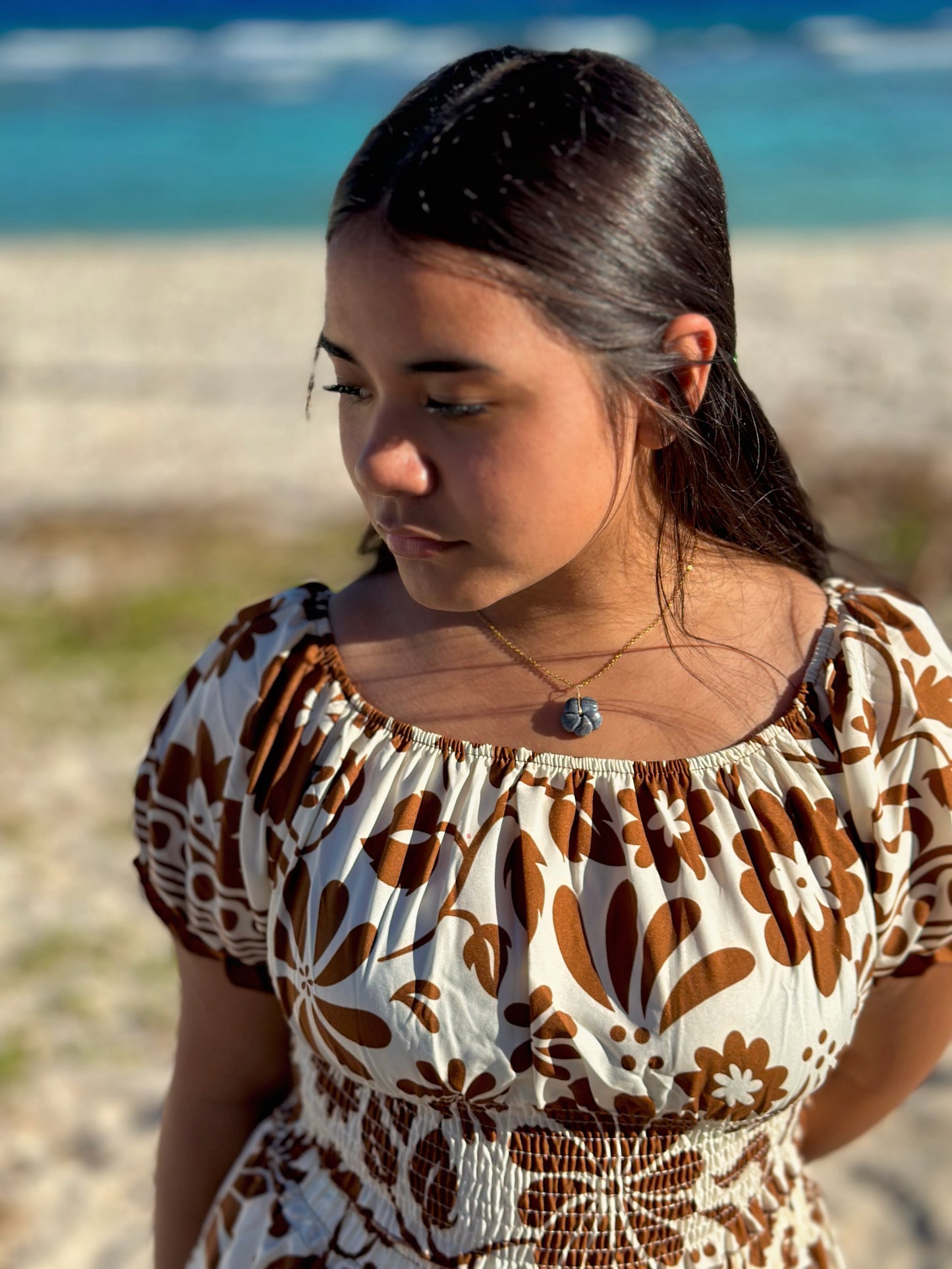 Blue Coral Plumeria Necklace 1